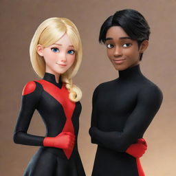 Chloe Bourgeois and Adrien Agreste from the animated series Miraculous: Tales of Ladybug and Cat Noir, standing side by side in a friendly pose.