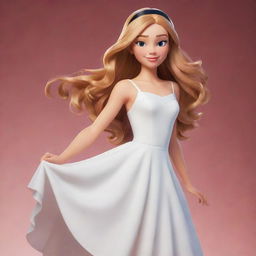 Chloe Bourgeois from the animated series 'Miraculous: Tales of Ladybug and Cat Noir', dressed in an elegant, simple white dress, with her long, wavy hair flowing freely.