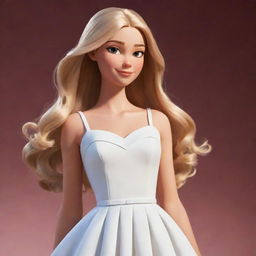 Chloe Bourgeois from the animated series 'Miraculous: Tales of Ladybug and Cat Noir', dressed in an elegant, simple white dress, with her long, wavy hair flowing freely.