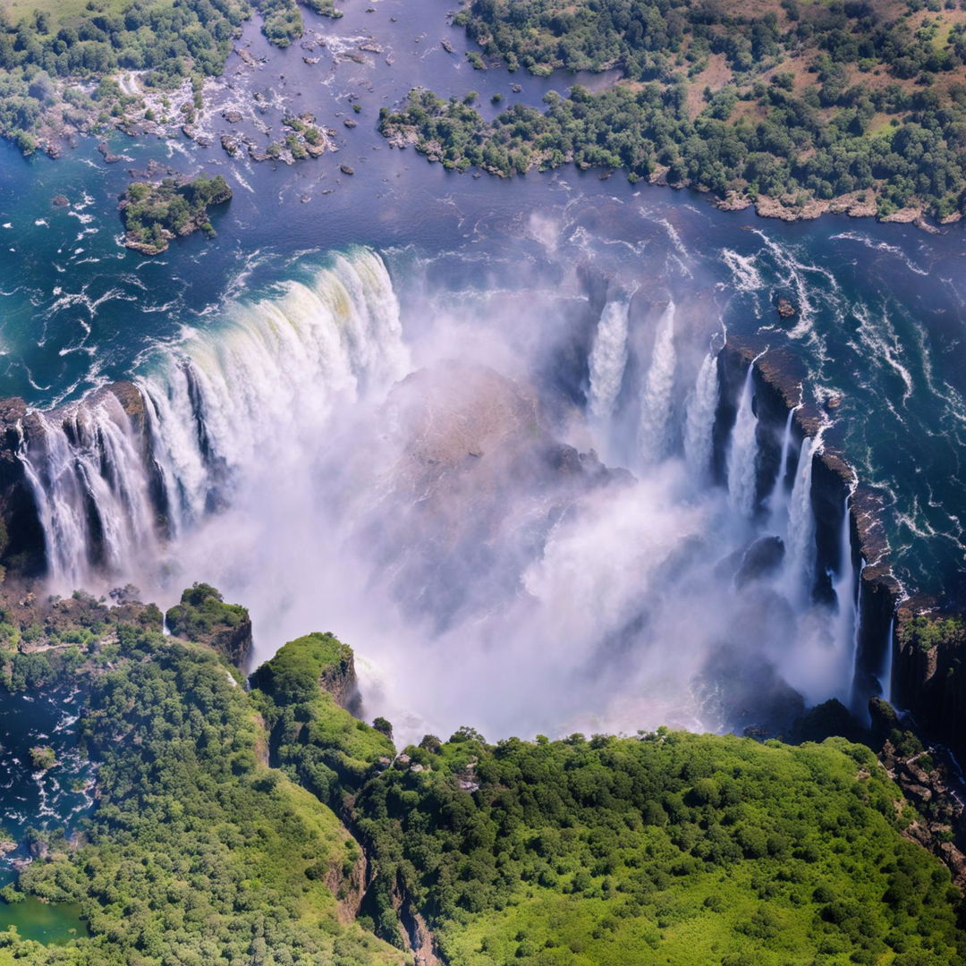 High-definition, intense bird's eye view of Victoria Falls.