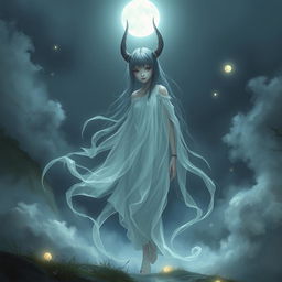 An ethereal and haunting depiction of a character named Ormi, who appears as a spirit or ghost