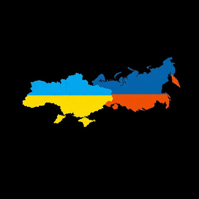 An artistic representation of the maps of Ukraine and Russia on a sleek black background