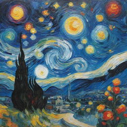 A modern interpretation of Van Gogh's 'Starry Night' with vibrant colors and abstract shapes.