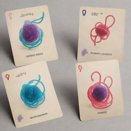 Create unique card game characters based on bacteria forms: a spherical Cocci, a rod-shaped Bacilli, a spiral Spirilla, a comma-shaped Vibrios, and a corkscrew Spirochaetes. Each should be visually distinctive, capturing the basic shape and concept of each bacteria in an engaging way.