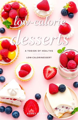 A vibrant and enticing book cover for a collection of modern low-calorie desserts