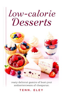 A vibrant and enticing book cover for a collection of modern low-calorie desserts