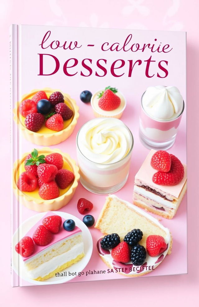 A vibrant and enticing book cover for a collection of modern low-calorie desserts