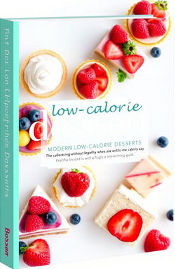 A vibrant and enticing book cover for a collection of modern low-calorie desserts