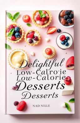 A beautifully designed book cover for a collection of modern low-calorie desserts