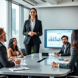 A professional meeting scene in a modern office