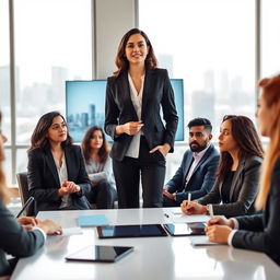 A professional meeting scene in a modern office