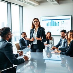 A professional meeting scene in a modern office