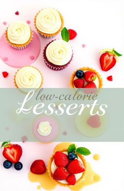 A beautifully designed book cover for a collection of modern low-calorie desserts