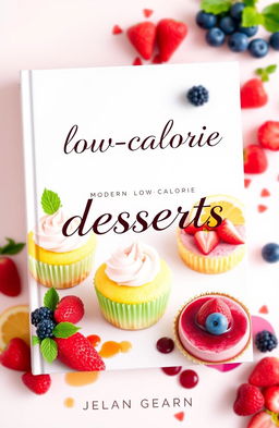 A beautifully designed book cover for a collection of modern low-calorie desserts