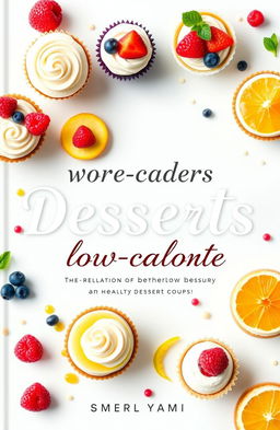 A beautifully designed book cover for a collection of modern low-calorie desserts