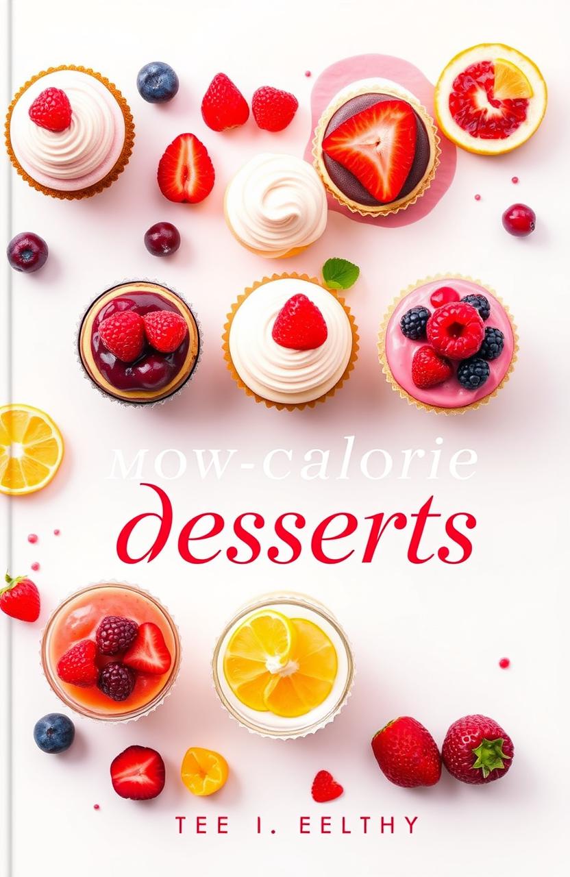 A beautifully designed book cover for a collection of modern low-calorie desserts