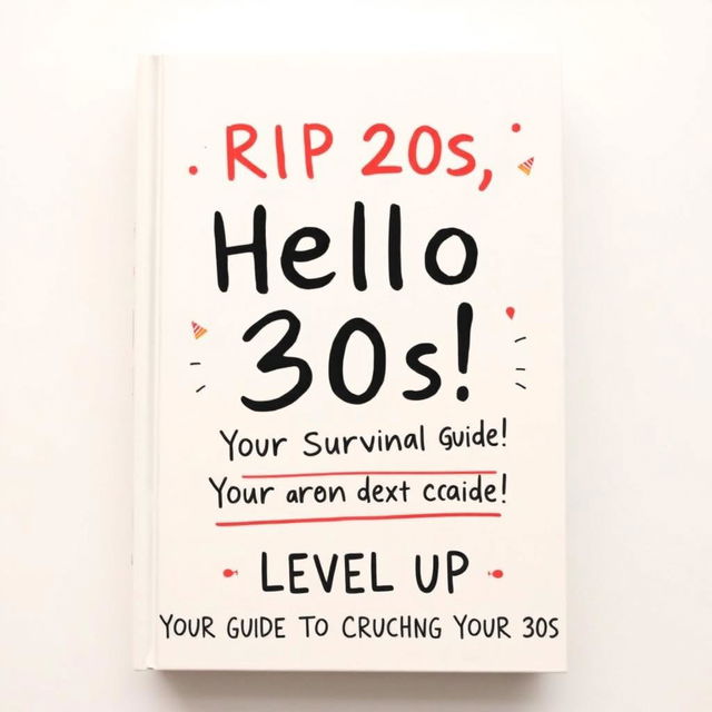 A charming and simple book cover design featuring the title 'RIP 20s, Hello 30s! Your Survival Guide to the Decades' in playful handwriting-style lettering, giving it a personal touch