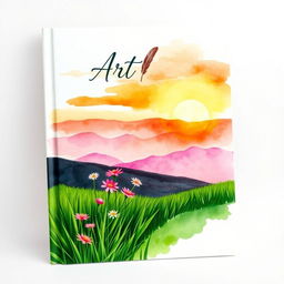 An artistic book cover design that combines watercolor painting with photographic elements, featuring a whimsical landscape scene