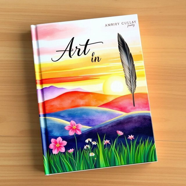 An artistic book cover design that combines watercolor painting with photographic elements, featuring a whimsical landscape scene