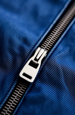 A close-up shot of a stylish denim zipper on a pair of jeans