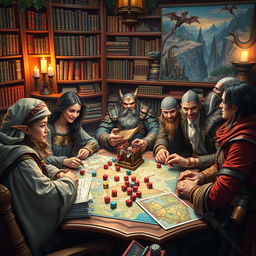 A vibrant and immersive scene depicting a Dungeons & Dragons lifestyle, showcasing a multi-faceted tabletop gaming experience