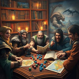 A vibrant and immersive scene depicting a Dungeons & Dragons lifestyle, showcasing a multi-faceted tabletop gaming experience