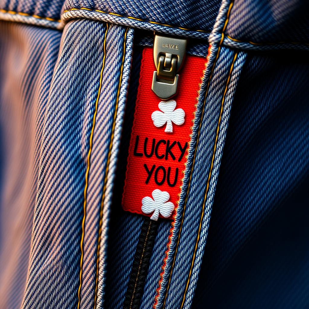 A close-up shot of an open denim zipper on a pair of jeans, showcasing one side of the fabric folded back