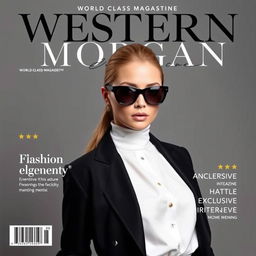 A professional magazine cover for 'Western Morgan' featuring a world-class model exuding elegance and sophistication