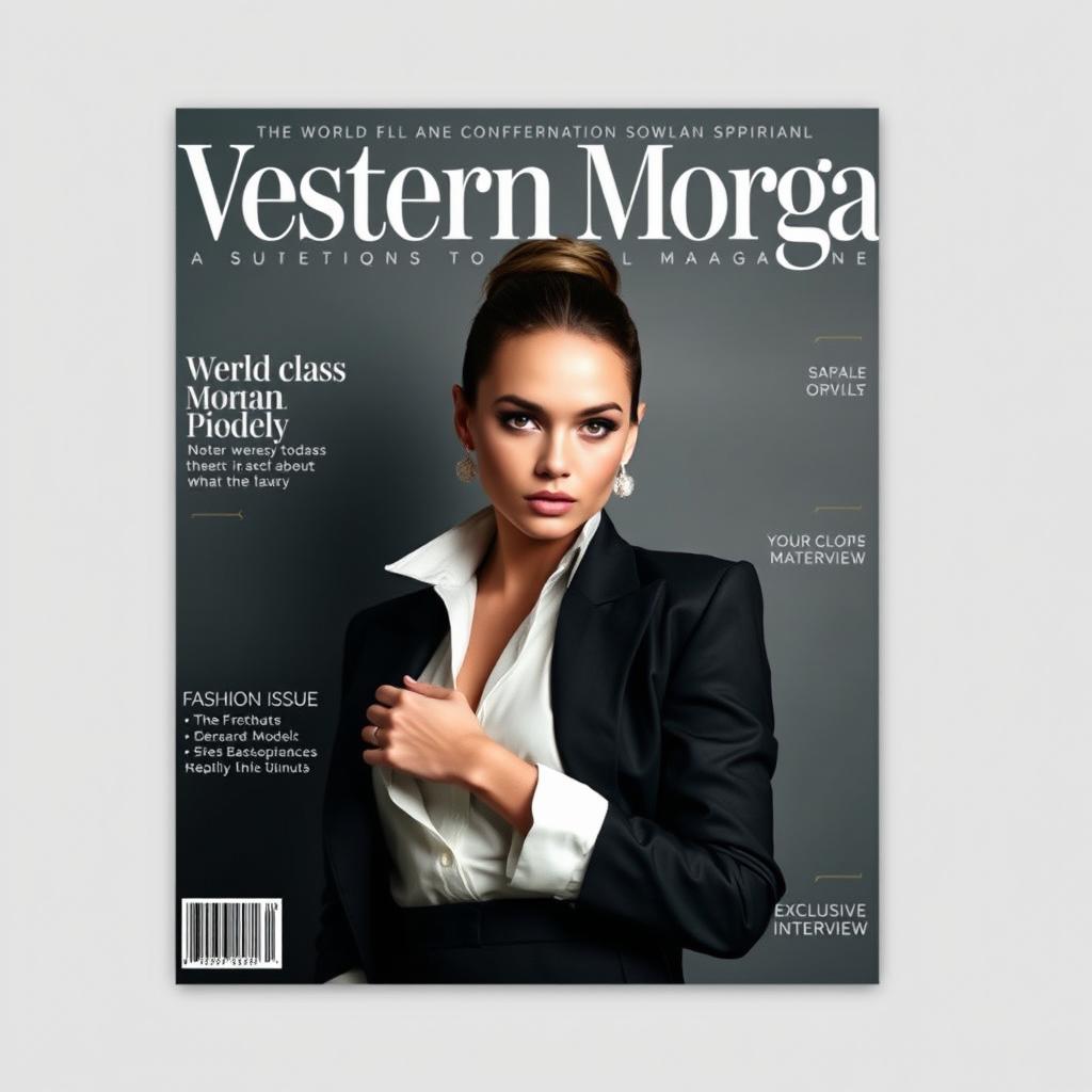 A professional magazine cover for 'Western Morgan' featuring a world-class model exuding elegance and sophistication