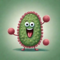 Create an endearing card game character based on the Vibrios bacteria, known for its comma-shaped form. The character should be irresistibly cute, with an emphasis on the peculiar curved shape of the Vibrios bacteria.