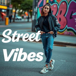 An Instagram-worthy image featuring a streetwear model confidently posing in stylish jeans and trendy sneakers