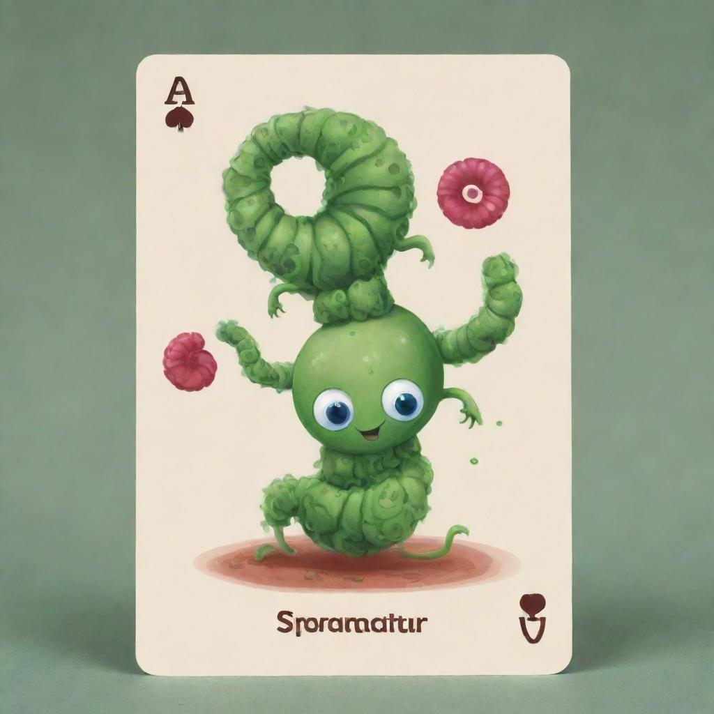 Design an adorable card game character based on Spirochaetes bacteria, recognizing its corkscrew-like structure. The character should be visually engaging, highlighting the strikingly distinct spiral form of the Spirochaetes bacteria in a charming way.