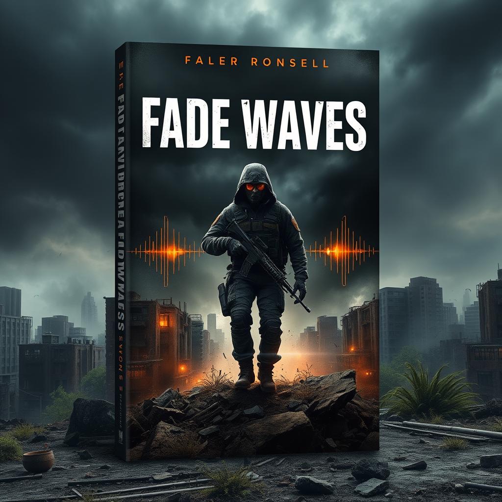 A thrilling book cover design for a novel titled 'Fade Waves'