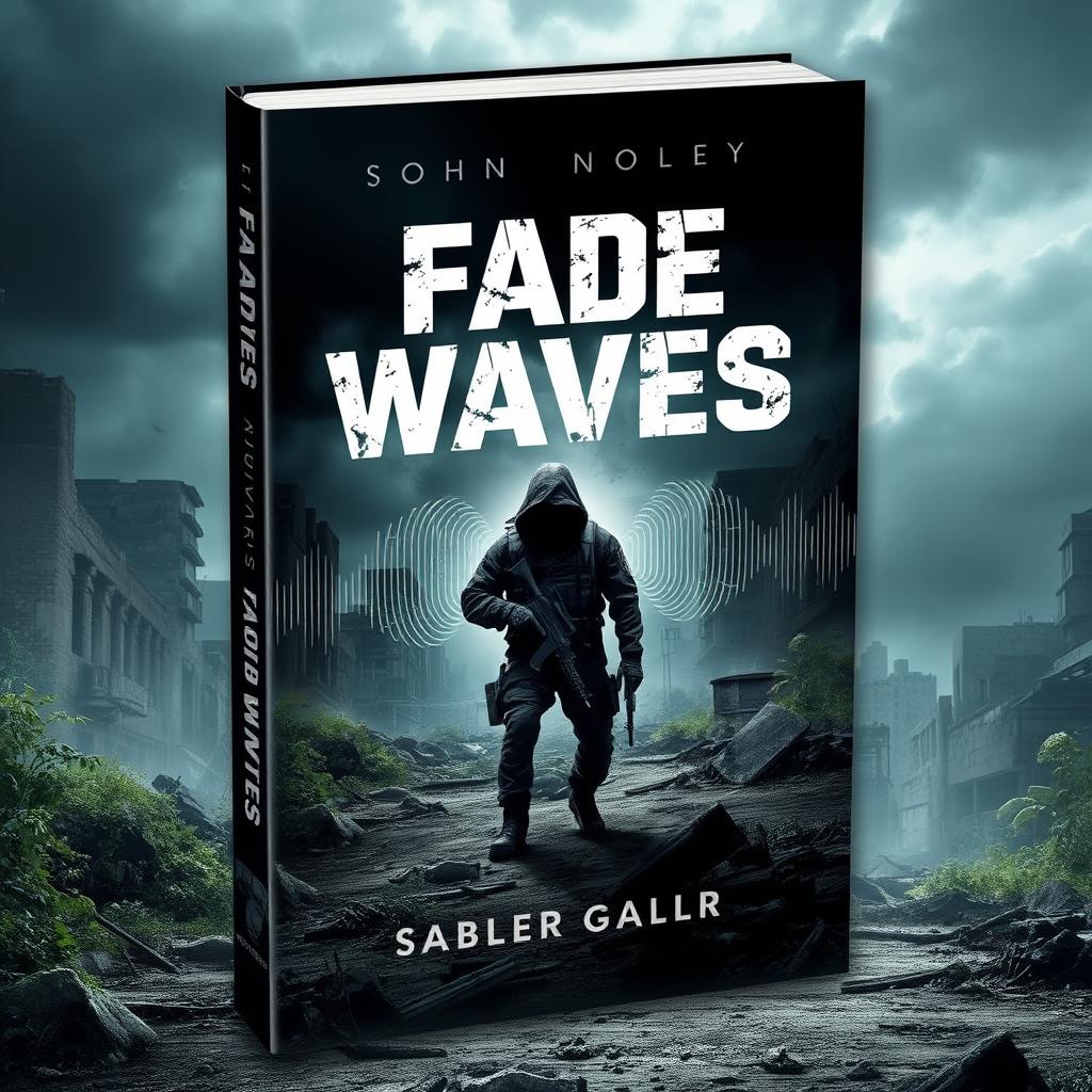 A thrilling book cover design for a novel titled 'Fade Waves'