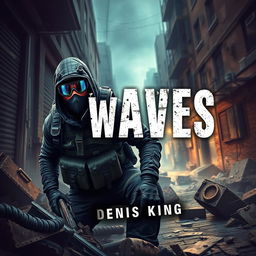 A captivating book cover for 'Fade Waves,' depicting a thrilling survival game scene