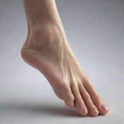 A realistic and detailed visual representation of a human foot, highlighting its anatomical features such as toes, arch, and heel.