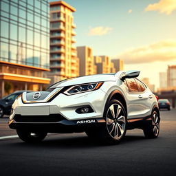 A hyper-realistic depiction of a Nissan Qashqai featuring a striking white exterior that exudes elegance and aesthetic sophistication