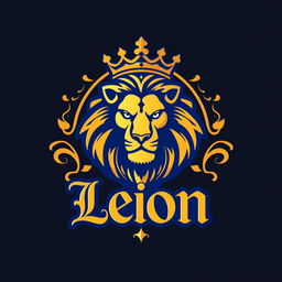 A bold and majestic logo for an empire named 'León', featuring a stylized lion's head at the center, representing strength and nobility