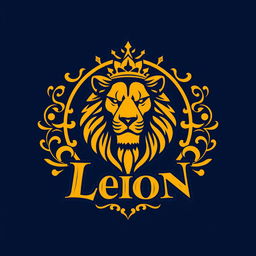 A bold and majestic logo for an empire named 'León', featuring a stylized lion's head at the center, representing strength and nobility