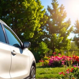 A white Nissan Qashqai parked in a picturesque outdoor setting