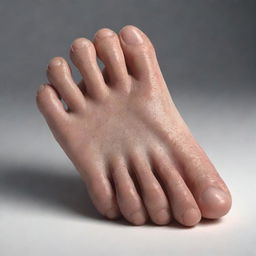 A highly detailed and realistic rendering of a human foot, exhibiting skin texture, the formation of toes, arch shape and heel.