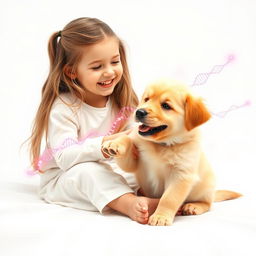 A charming scene of a young girl joyfully playing with a puppy