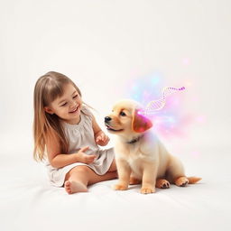 A charming scene of a young girl joyfully playing with a puppy