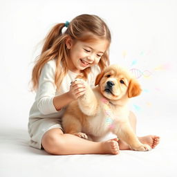 A charming scene of a young girl joyfully playing with a puppy