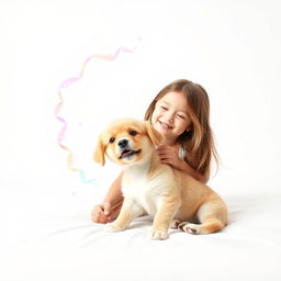 A charming scene of a young girl joyfully playing with a puppy