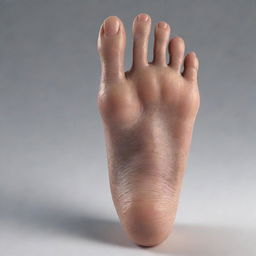 A highly detailed and realistic rendering of a human foot, exhibiting skin texture, the formation of toes, arch shape and heel.