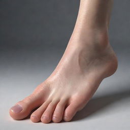 A highly detailed and realistic rendering of a human foot, exhibiting skin texture, the formation of toes, arch shape and heel.