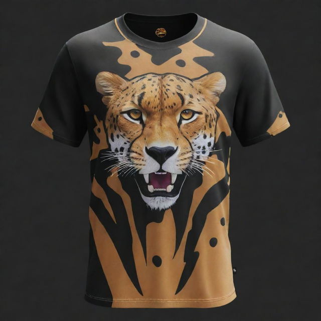 Design a grade 8 eSports jersey t-shirt featuring a bold and dynamic cheetah logo.