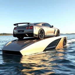 An imaginative design of a Nissan GTR reimagined as a sleek and modern boat