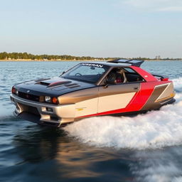 A creative design of a Nissan GTR-R34 transformed into a high-performance boat